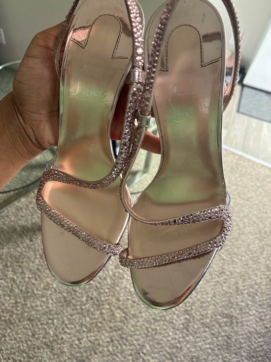 Christian Louboutin Rose Gold Crystal Embellished Stiletto Sandals